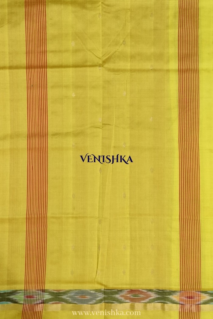 Uppada Silk With Pochampally Border Orange and Yellow Shade - 3