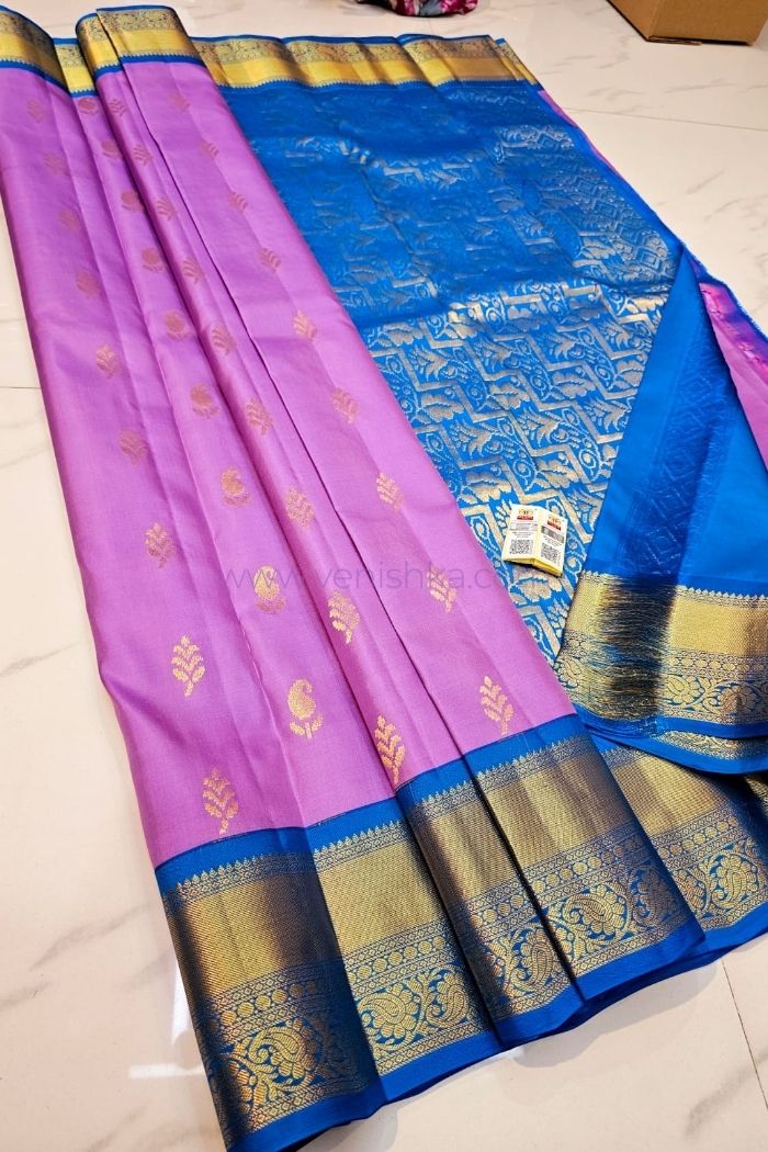 Royal Purple & Sapphire Blue Kanjivaram Silk Saree with Gold Elegance