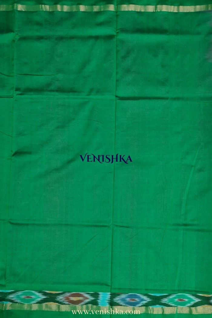 Uppada Silk With Pochampally Border- Pink With Dark Green - 4