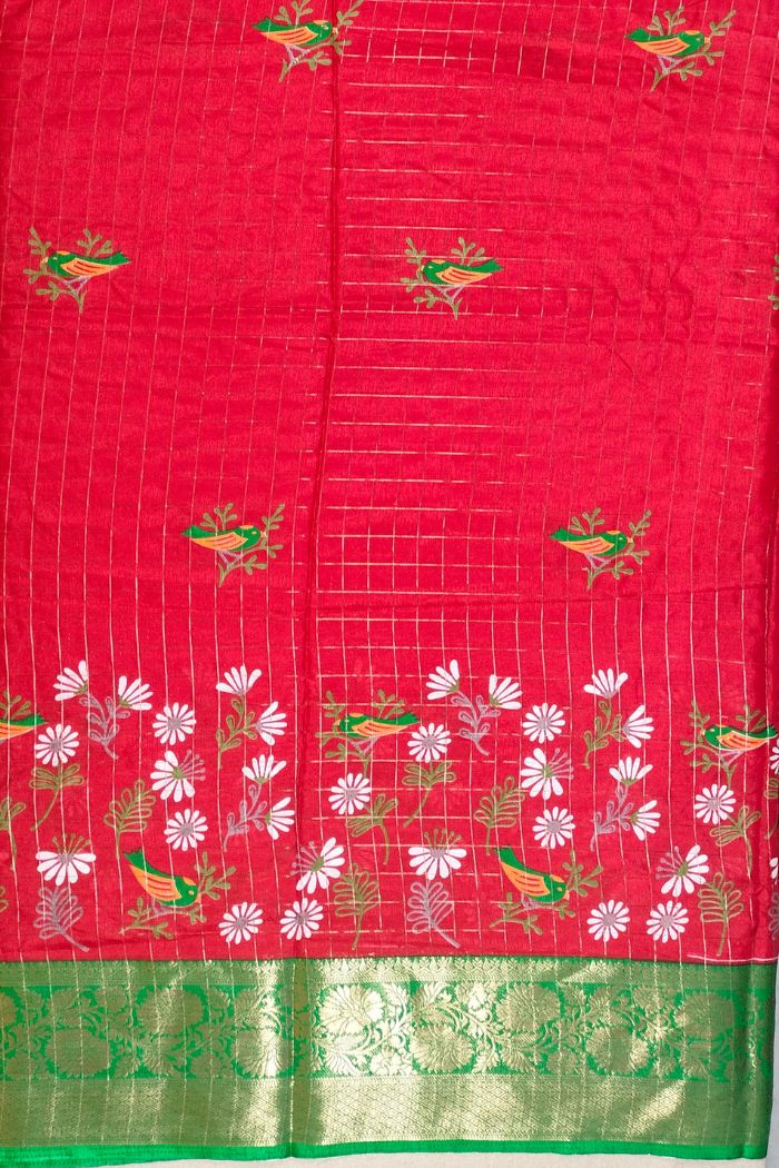 Dola Semi Silk Saree with Red and Green