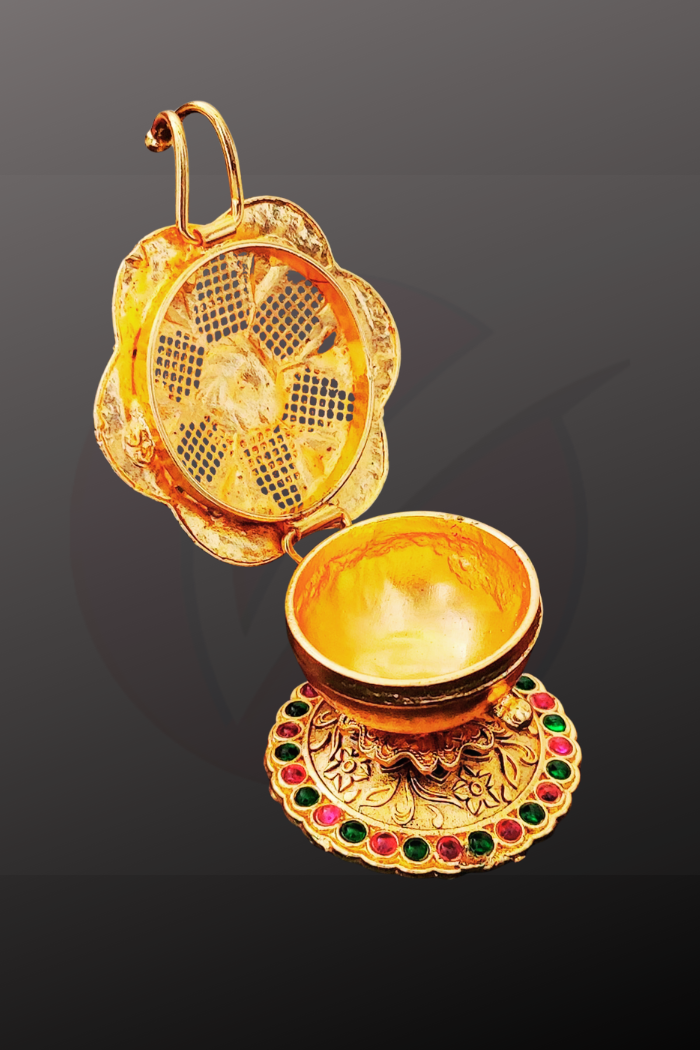 Lakshmi Devi Sindoor Box Antique Gold Finish
