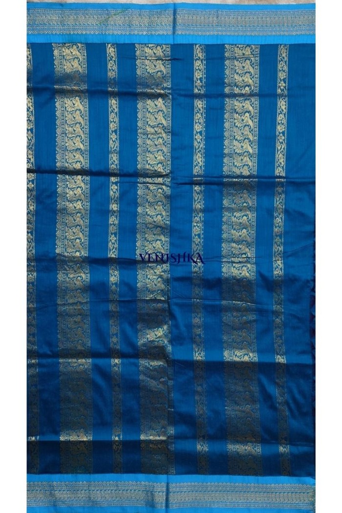 Kalyani Cotton Saree - Fiery Rose With Dark Blue - 3