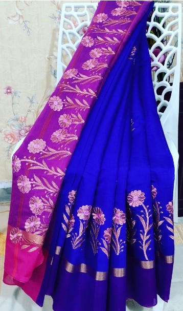 Silk Cotton Dark Blue With Purple