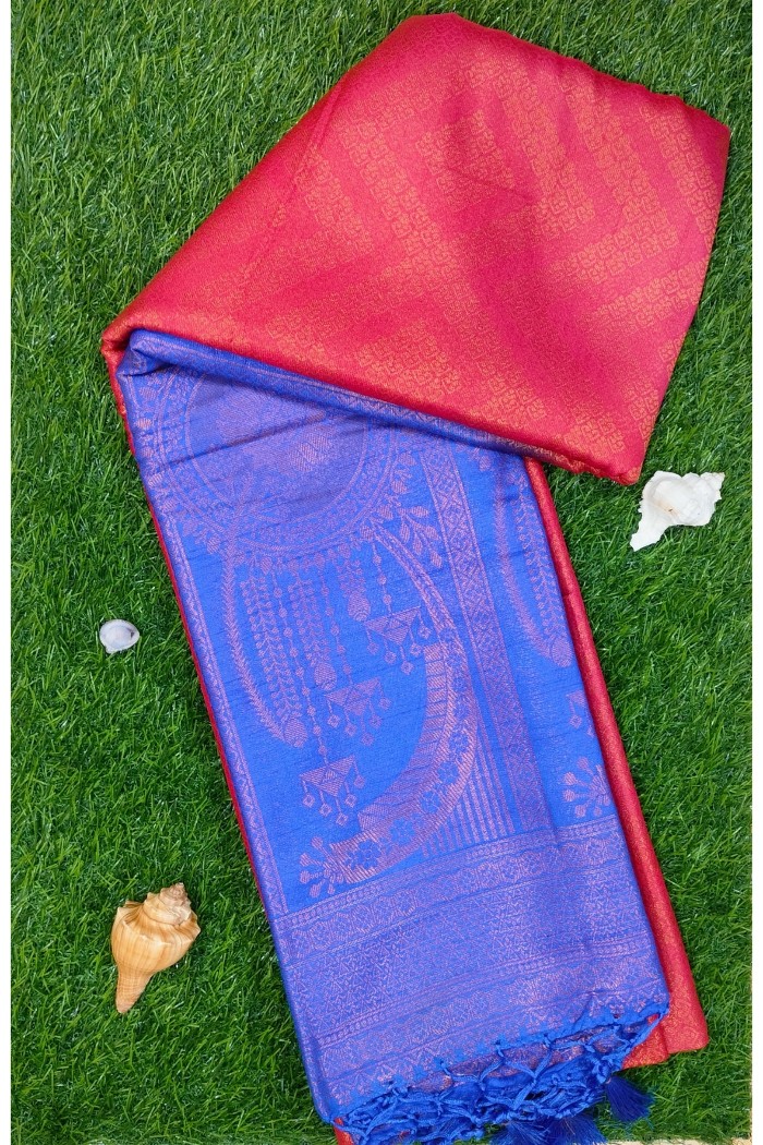Mysore Silk Saree Dark Red With Blue Shades