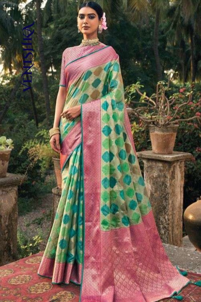 Party Wear Weaving Silk Saree- Multi Color