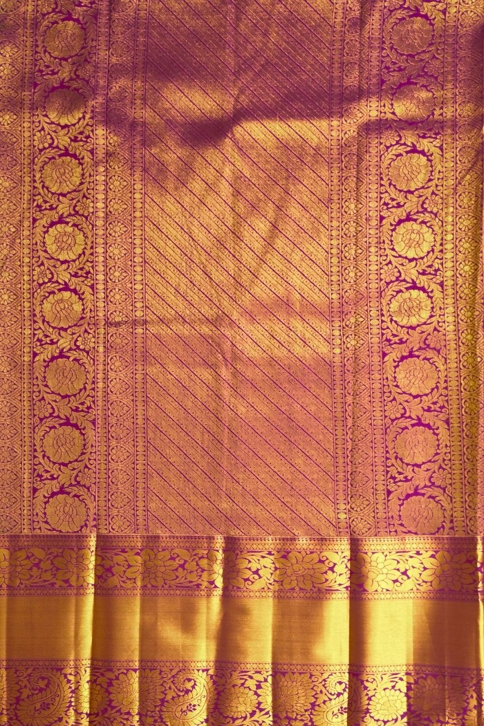 Kanjivaram Bridal Semi Silk Saree-Indigo Blue & Dark Pink - 3