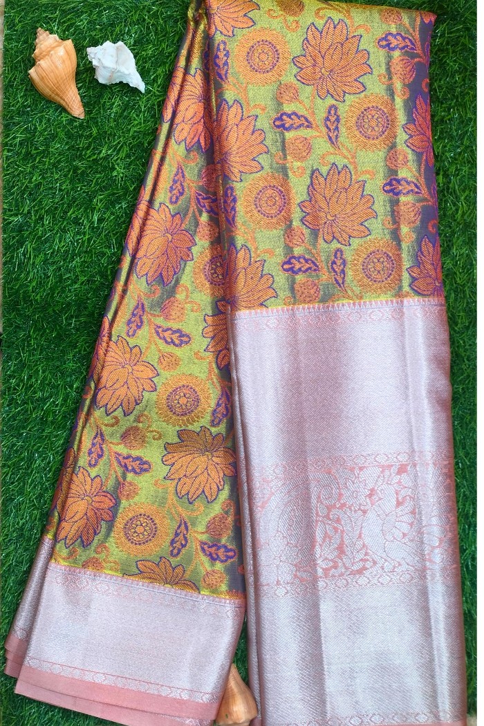 Kanjivaram Semi Tissue Silk Saree Pink