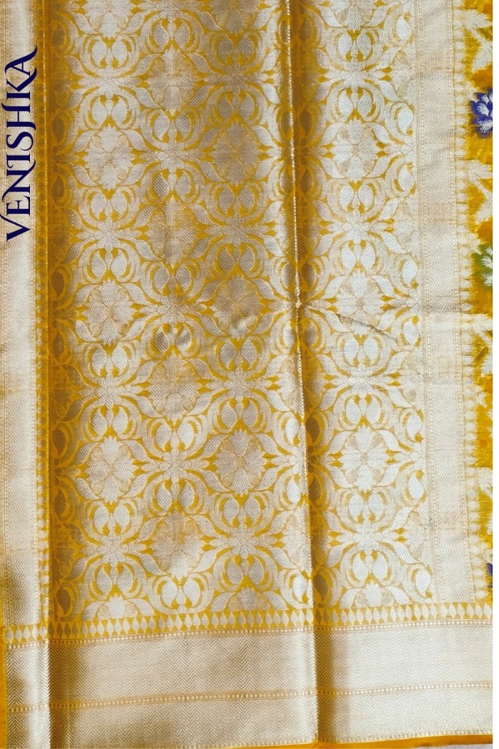 Handloom Semi Georgette Fancy Saree Yellow - 6