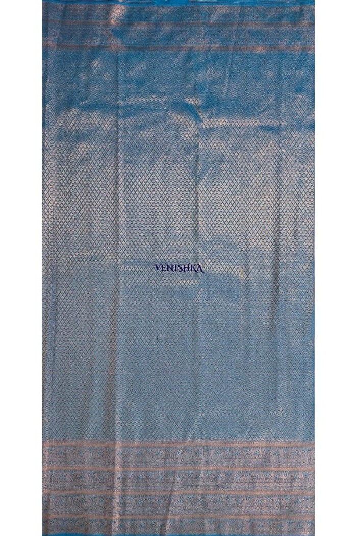 Kanjivaram Fancy Soft Silk Saree-Blue - 5