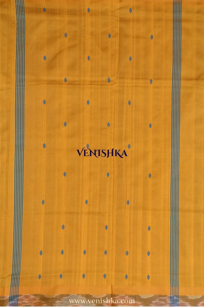 Uppada silk with pochampally border-light blue with dark yellow - 3
