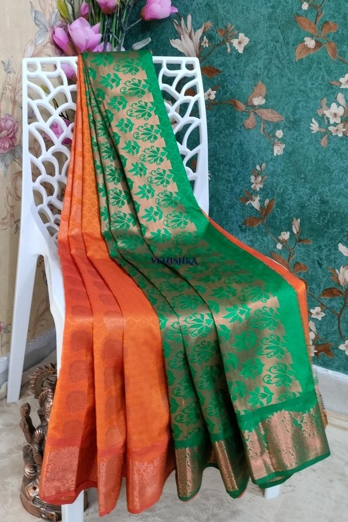 Kanjivaram Blended Silk Saree-Orange