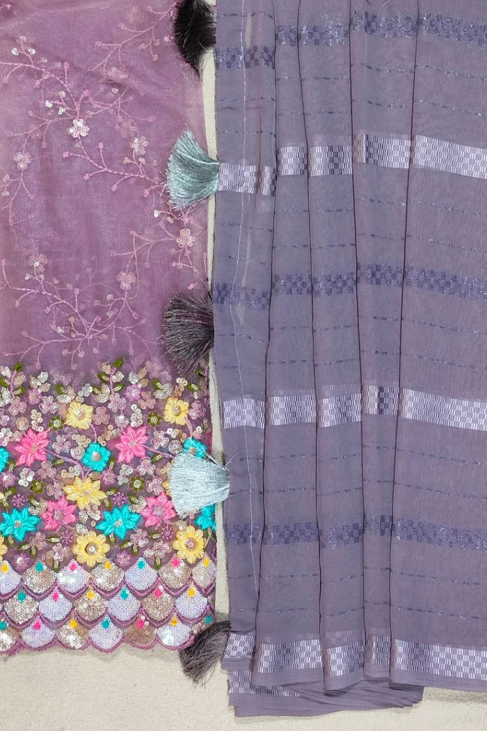 Dola Semi Silk Purple Saree Embroidered Border