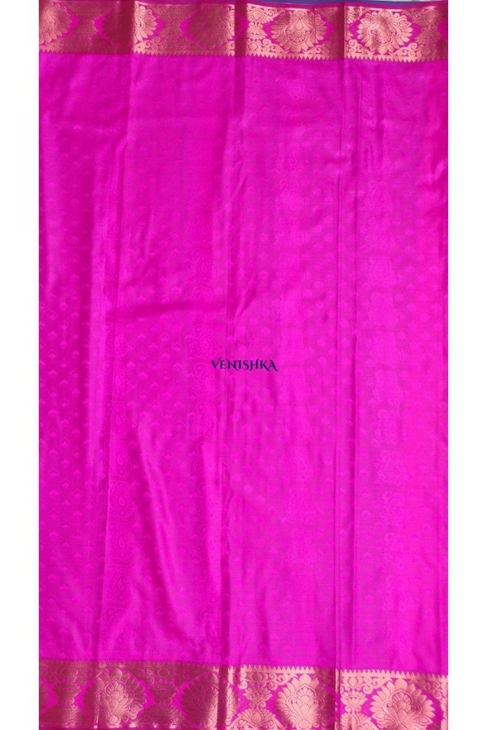 Kanjivaram Blended Silk Saree-Blue - 4