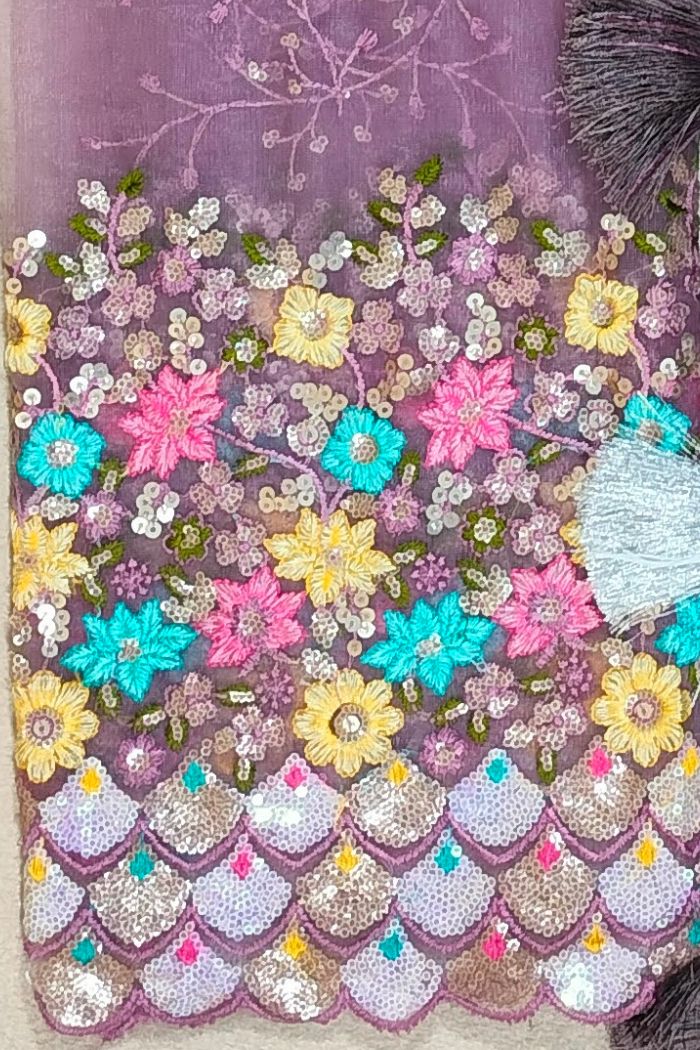 Doal Semi Silk Light Pink Saree Embroidered Border - 3