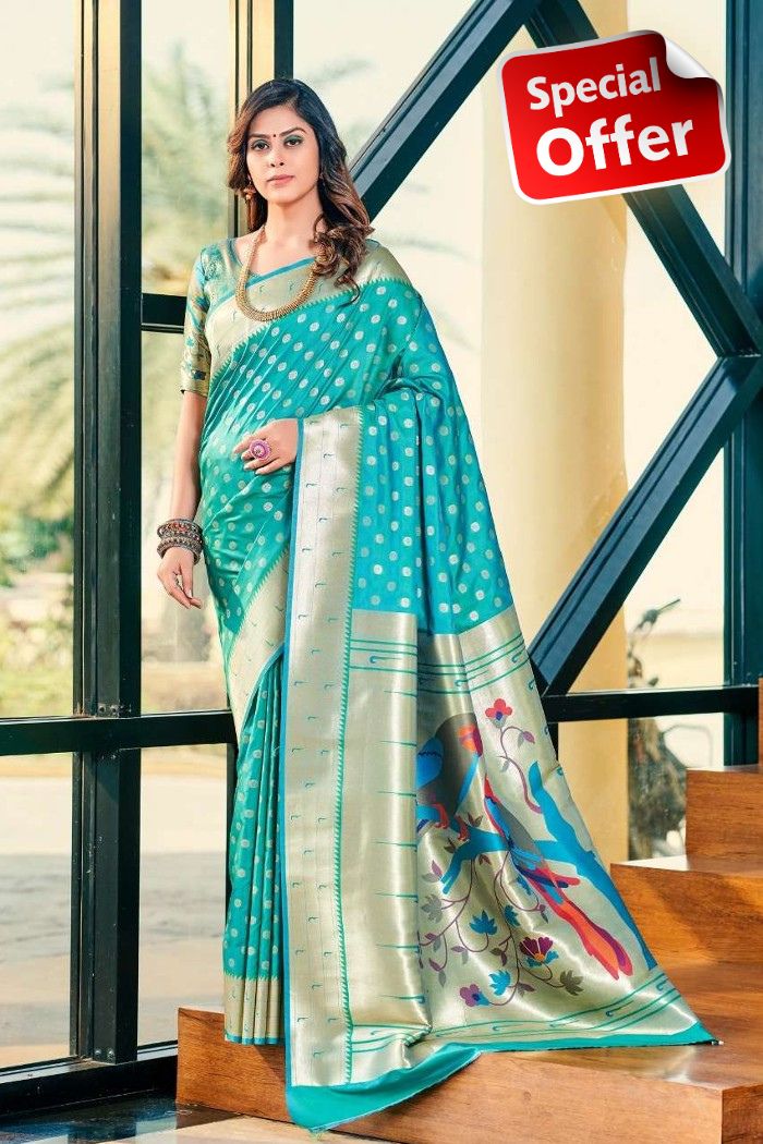 Pure Paithani Silk Designer Saree-Sky Blue