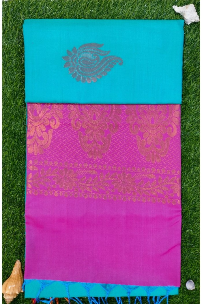 Fancy Soft Silk Light Weight Light Blue With Pink