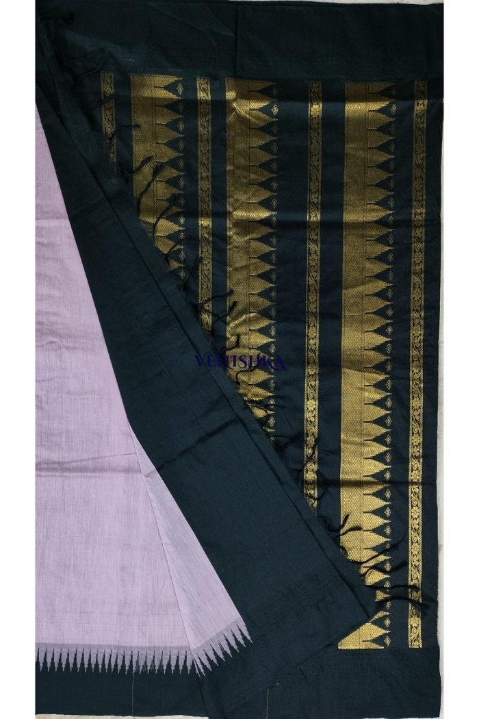 Kalyani Cotton Saree - Pale Purple And Black