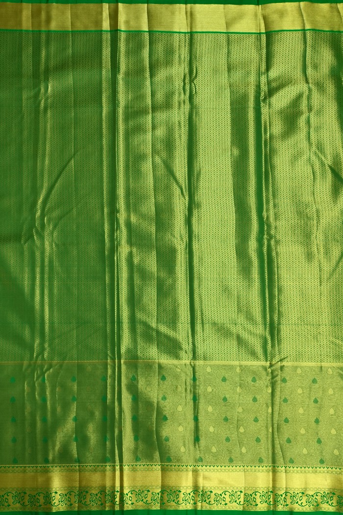 Kanjivaram Bridal Semi Silk Saree-Golden Yellow & Green - 3