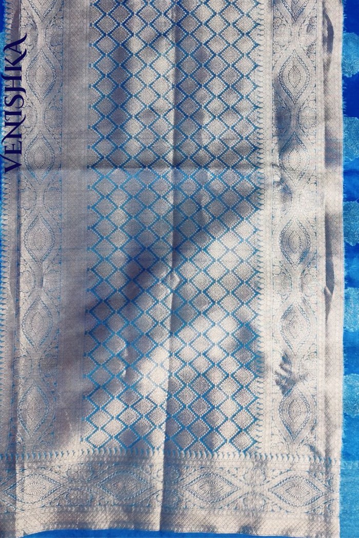 Handloom Kora Organza Fancy Saree Blue - 3