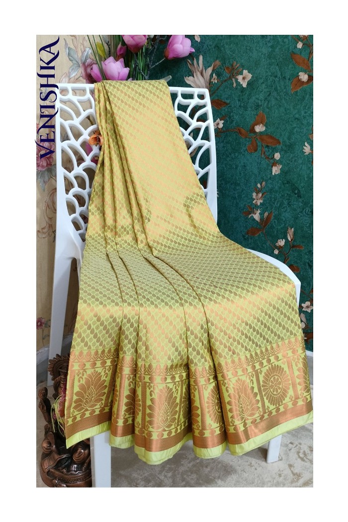 Kanjivaram Fancy Soft Silk Saree-Lemon Yellow - 3