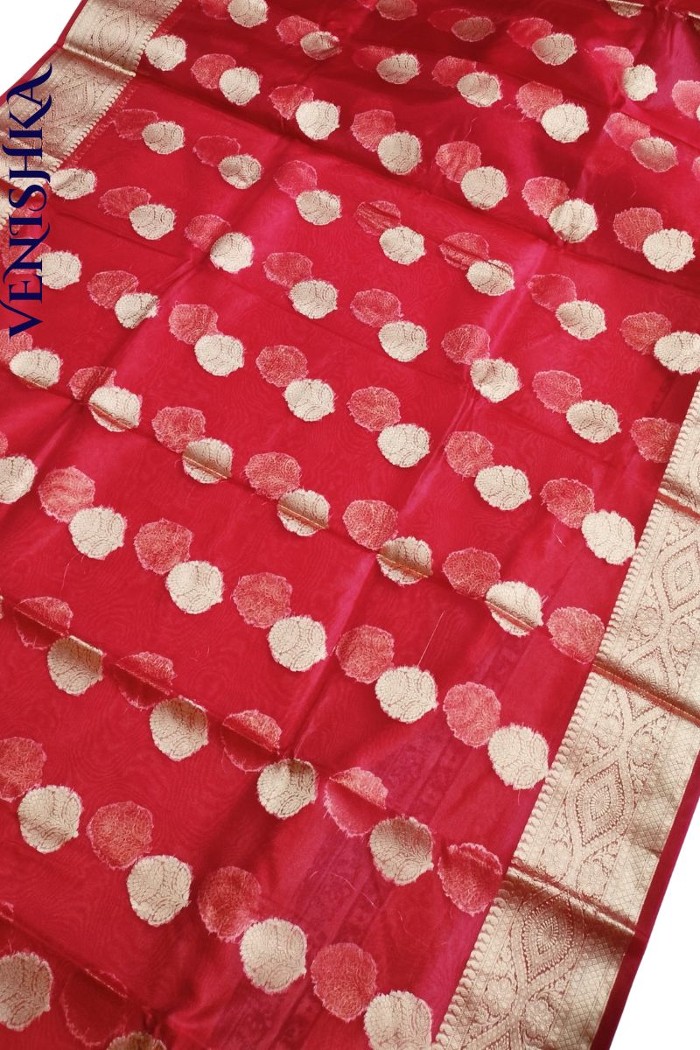 Handloom Kora Organza Fancy Saree Maroon