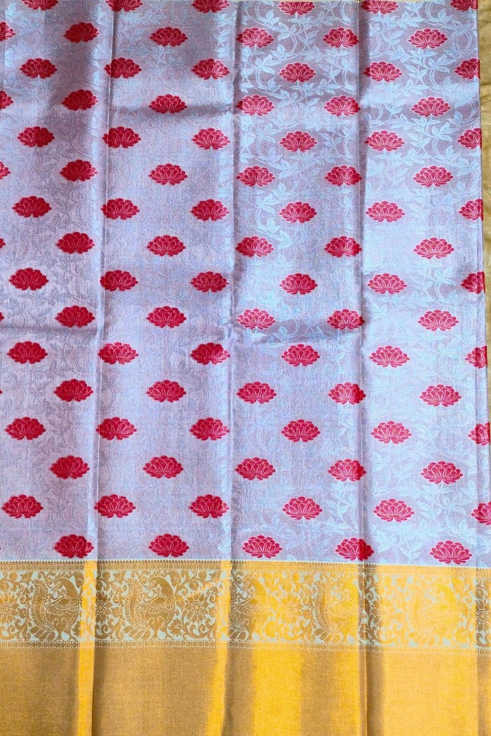 Kanjivaram Bridal Semi Silk Saree-Silver With Copper - 3