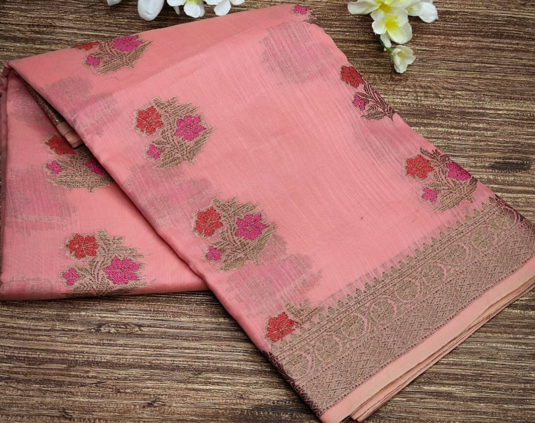 Linen Cotton Saree Pink