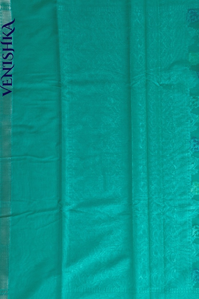 Handloom Semi Georgette Fancy Saree Green - 6