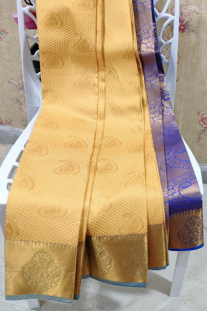 Fancy Silk Golden Yellow With Blue Shade - 3
