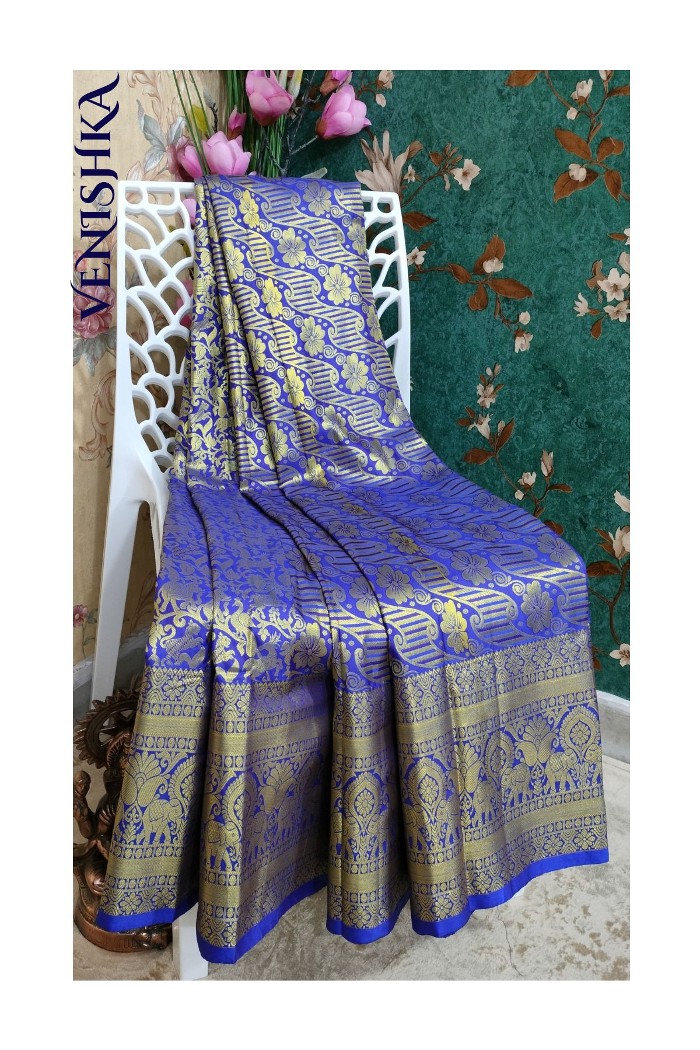 Kanjivaram Semi Tissue Silk Saree Blue