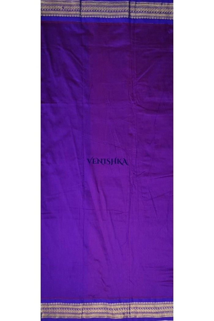kalyani cotton saree-golden yellow with purple - 5