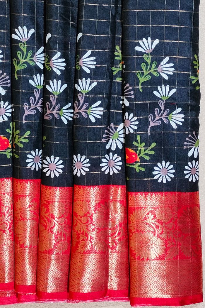 Dola Semi Silk Saree with Black and Red