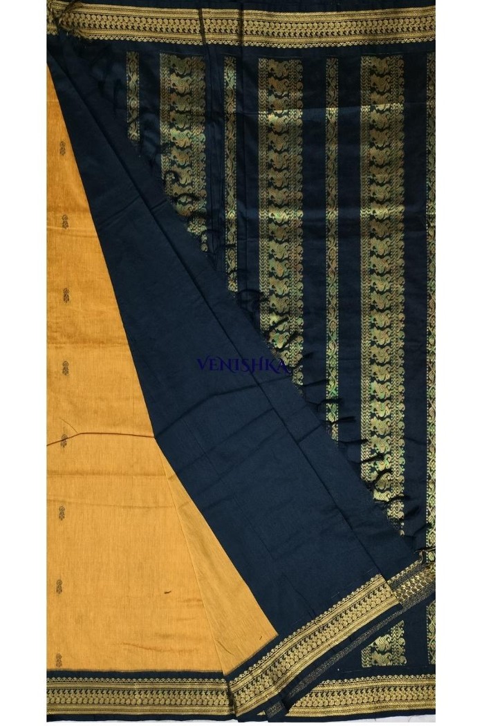 Kalyani Cotton Saree -   Golden Yellow With Black