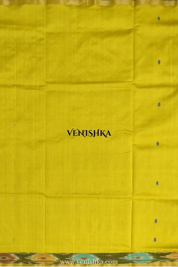 Uppada Silk With Pochampally Border - Yellow With Blue