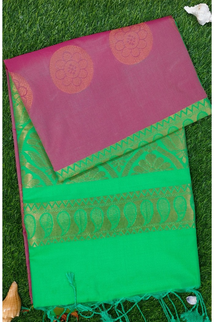 Fancy Soft Silk Light Weight Maroon With Green - 3