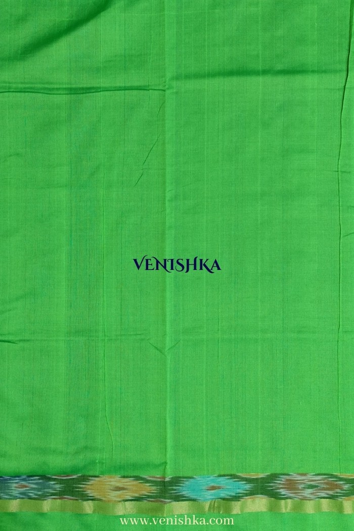 Uppada Silk With Pochampally Border- Blue With Light Green - 4