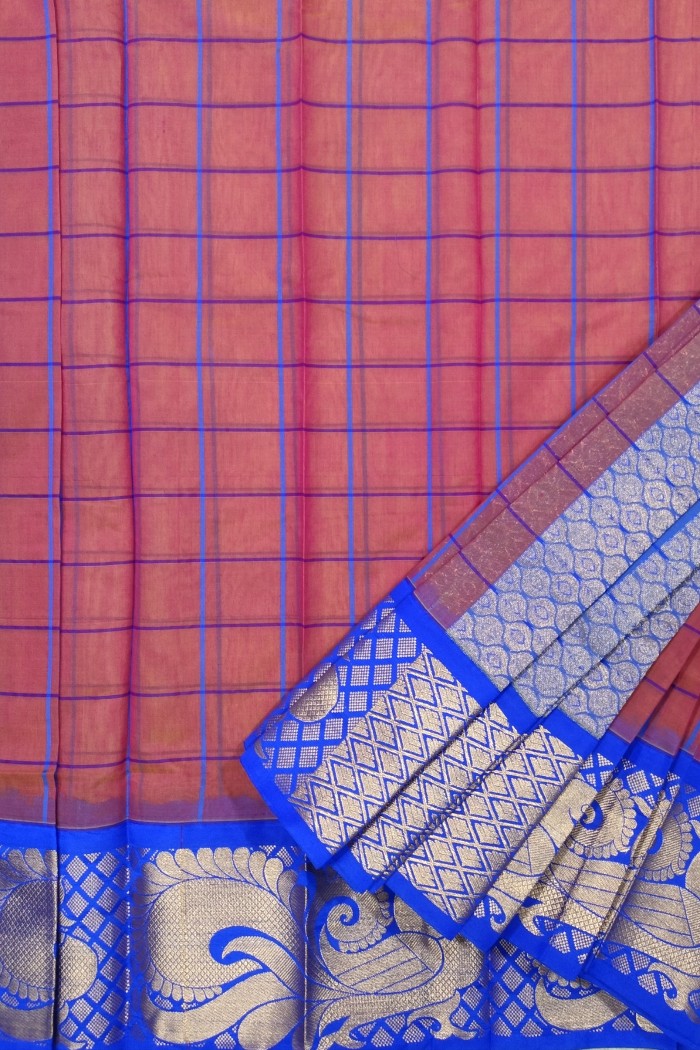 Silk Cotton Self Line Checked Maroon