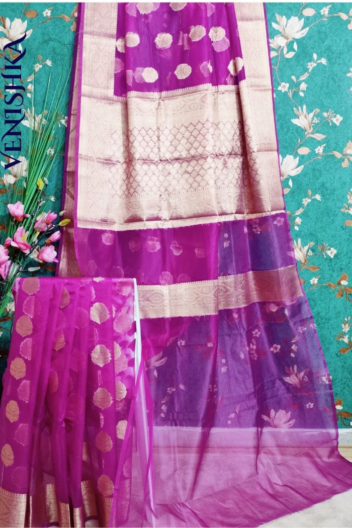 Handloom Kora Organza Fancy Saree Purple