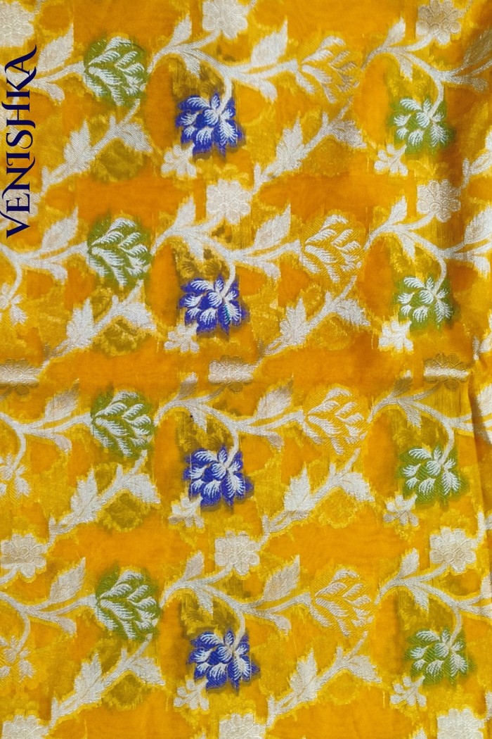 Handloom Semi Georgette Fancy Saree Yellow - 3