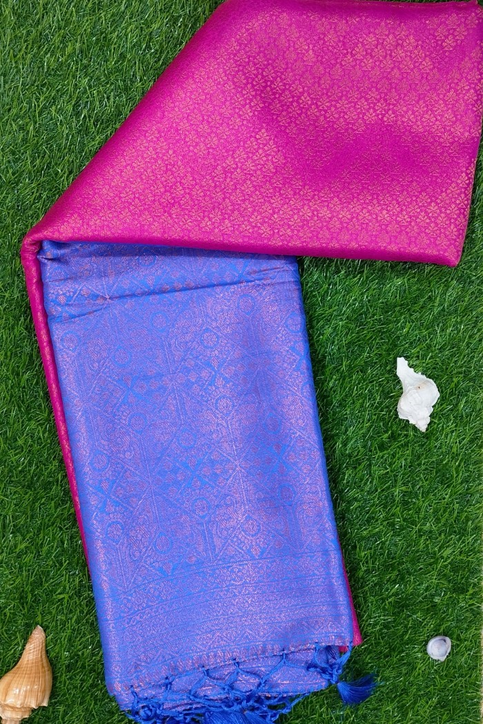 Mysore Silk Saree Dark Pink With Blue Shades