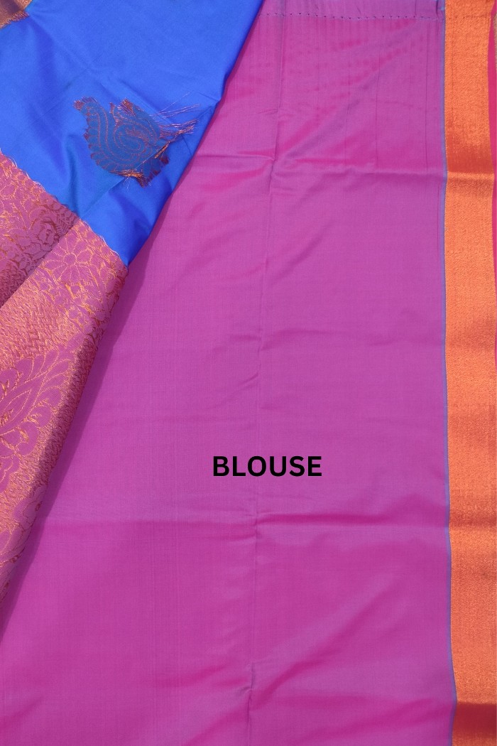 Fancy Soft Silk Light Weight Blue With Pink - 6