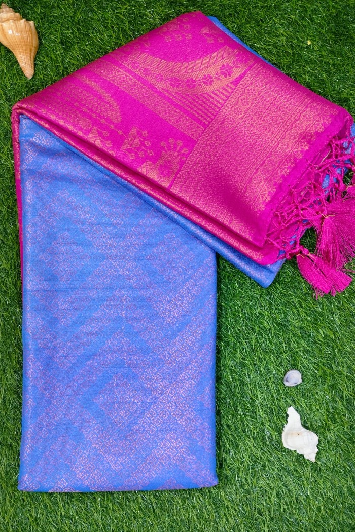 Mysore Silk Saree Blue With Pink Shades
