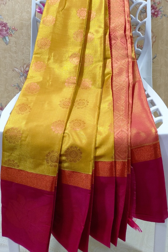 Tissue Silk Yellow With Pink Shade - 5