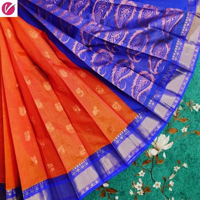 Silk Cotton Orange With Blue