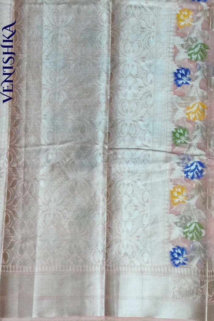 Handloom Semi Georgette Fancy Saree Pink - 5