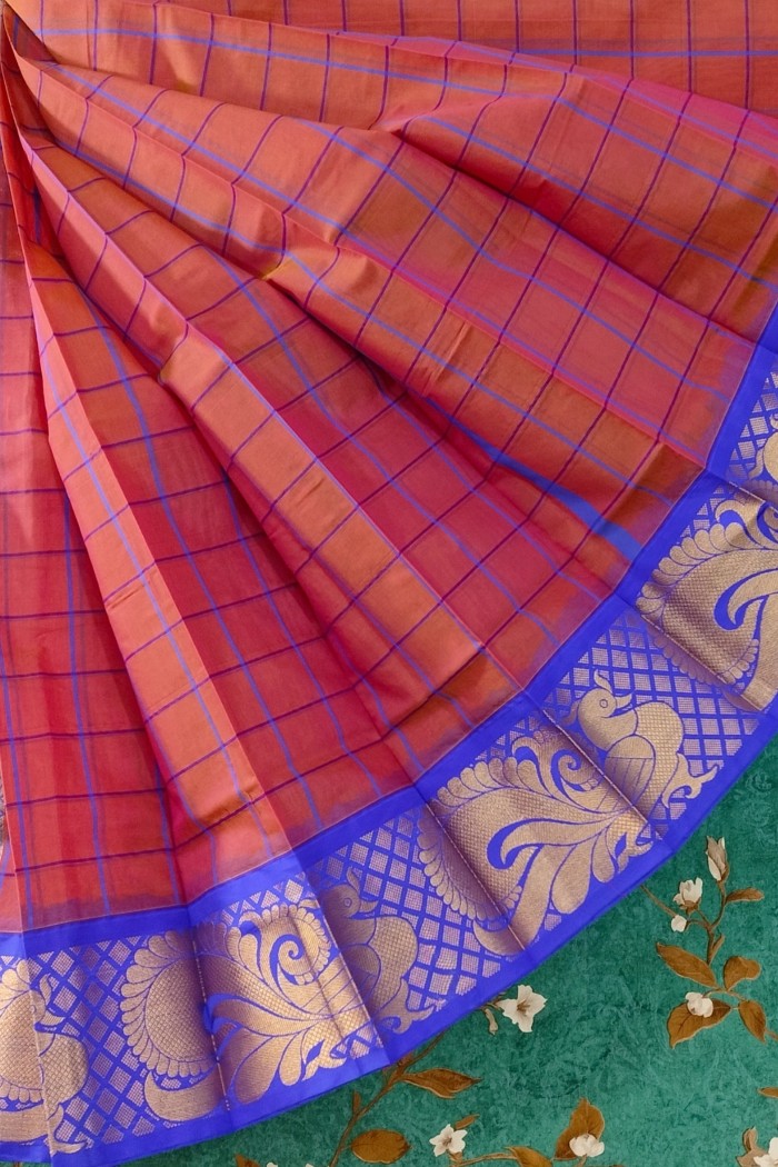 Silk Cotton Self Line Checked Maroon - 3