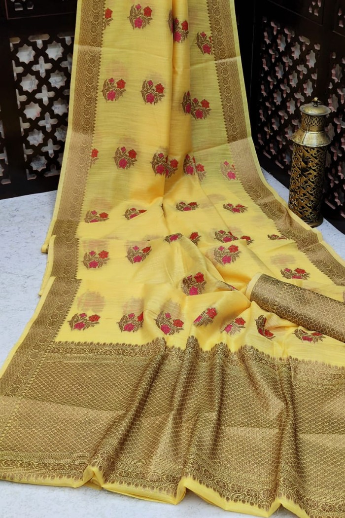 Linen Cotton Saree Yellow