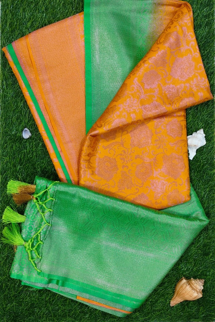 Mysore Silk Saree Orange With Green Shades