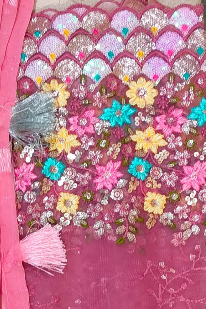 Dola Semi Silk Baby Pink Saree Embroidered Border