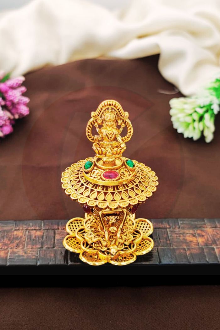 Lakshmi Kumkum Bharani with Stonework Brass Pooja Box